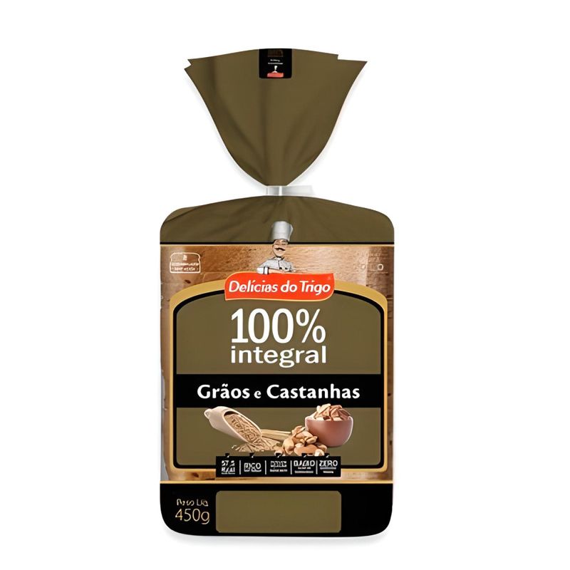 PAO DE FORMA INTEGRAL GRAOS E CASTANHAS DELICIAS DO TRIGO 450G