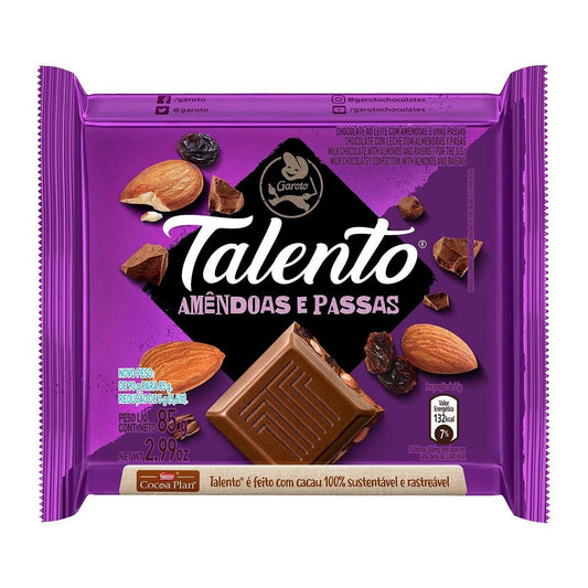 CHOCOLATE TALENTO AMÊNDOAS E PASSAS 85G