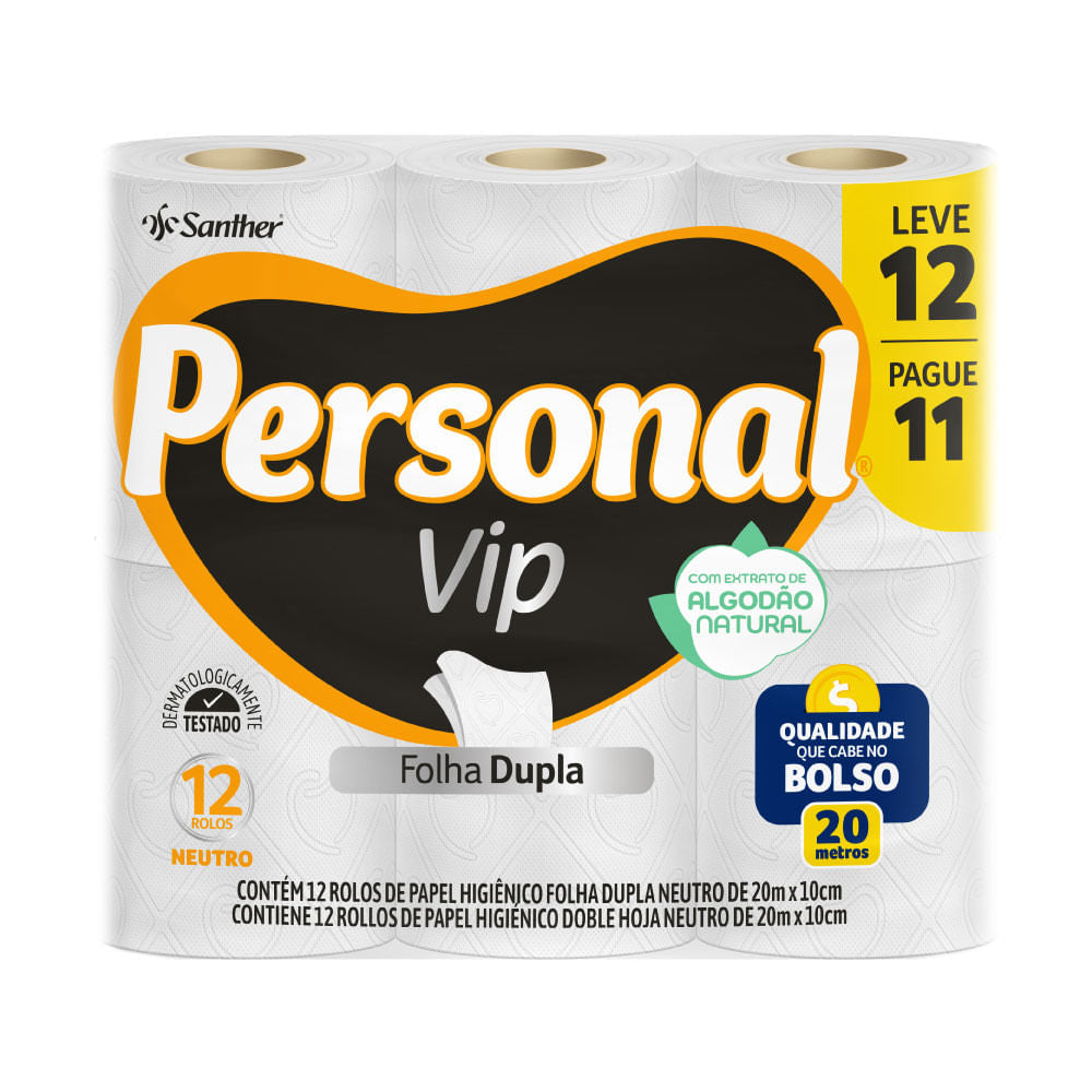 PAPEL HIG PERSONAL VIP FOLHA DUPLA 12 ROLOS 20M