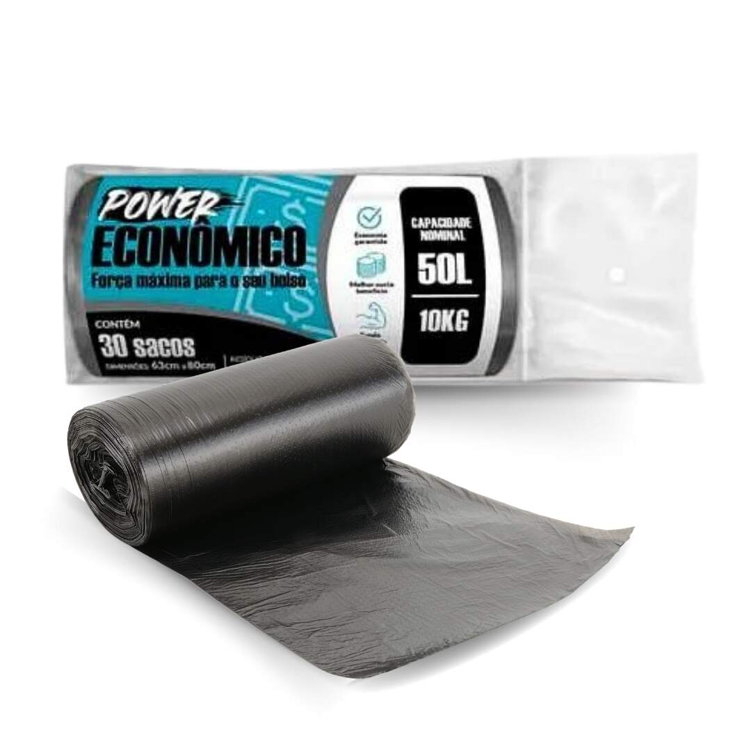 SACO DE LIXO POWER ECONOM PRETO 50L