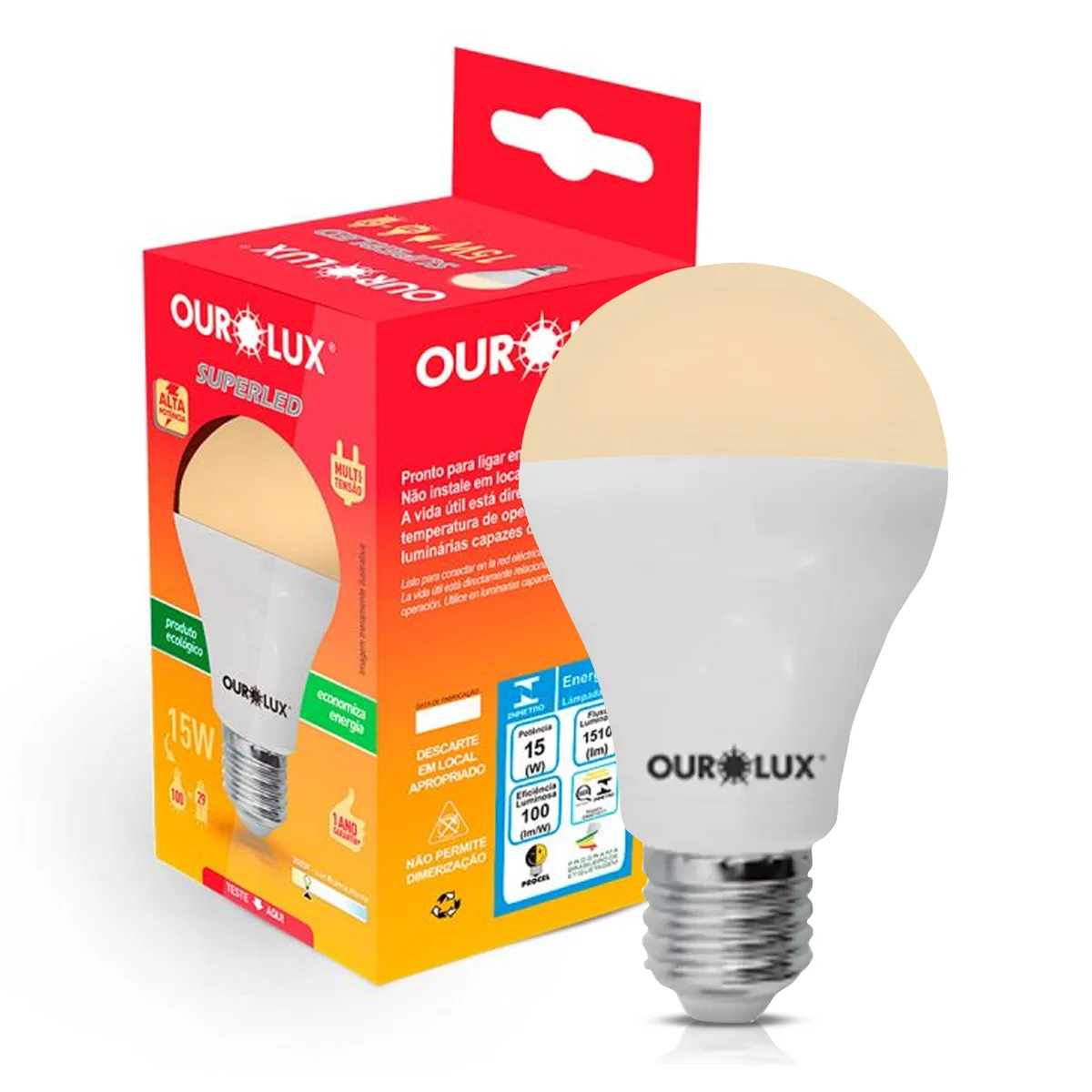 LAMPADA OUROLUX SUPERLED 15W BIVOLT 3000K