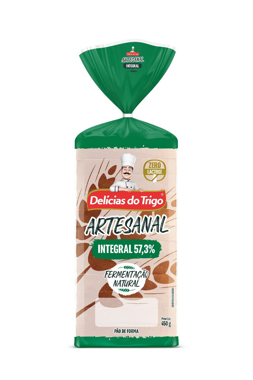 PÃO DE FORMA ARTESANAL INTEGRAL DELICIAS DO TRIGO 450G